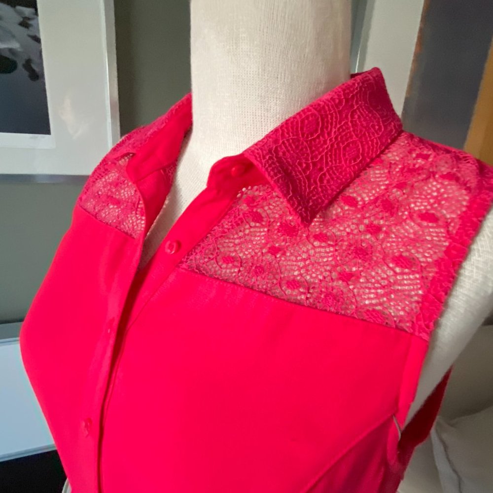 ♥ Maison Jules Beautiful Red Sleeveless Dress Lace on Barbie Style SMALL - G